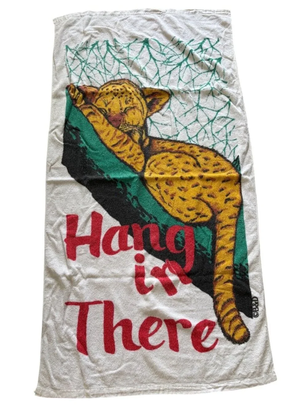 VTG 1980s Hang In There Beach Towel Sleeping Cheetah Leopard 55 x 28